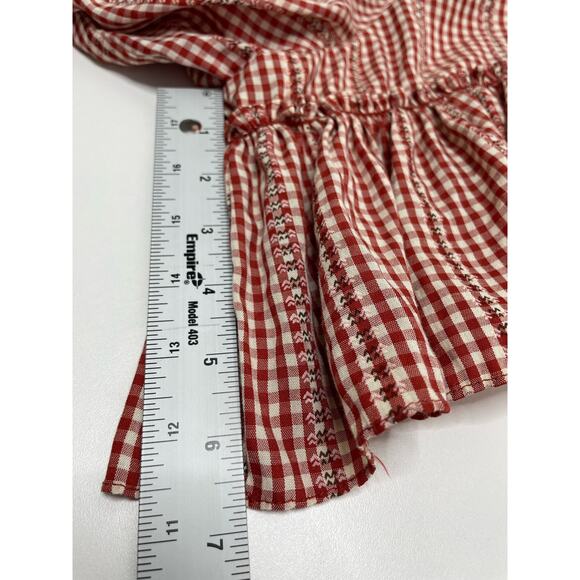 Max Studio Gingham Check Ruffle V Neck Knee Length Wrap Dress Red Women's Medium - Picture 9 of 10